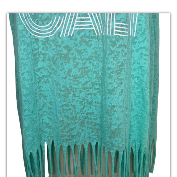 Rampage Women’s I Love Cali Tank Top XL Turquoise With Fringe Semi-Sheer Summer - Picture 5 of 11